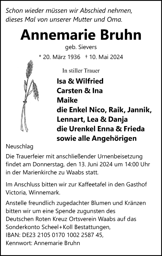 Traueranzeige von Annemarie Bruhn von Eckernförder Zeitung, Hallo Eckernförde