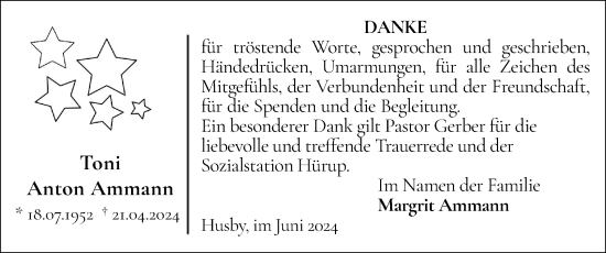 Traueranzeige von Anton Ammann von Flensburger Tageblatt