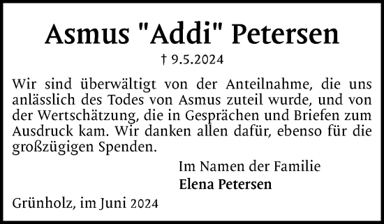 Traueranzeige von Asmus Petersen von Flensburger Tageblatt