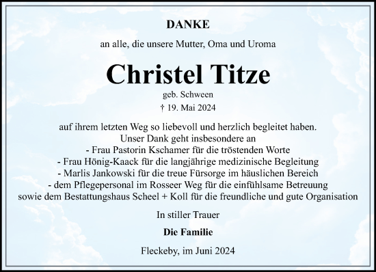 Traueranzeige von Christel Titze von Eckernförder Zeitung, Hallo Eckernförde