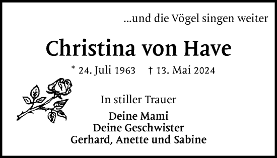 Traueranzeige von Christina von Have von Region Pinneberg und tip Pinneberg