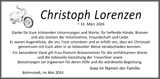 Traueranzeige von Christoph Lorenzen von Husumer Nachrichten, Nordfriesland Tageblatt