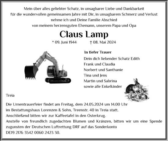 Traueranzeige von Claus Lamp von Region Flensburg
