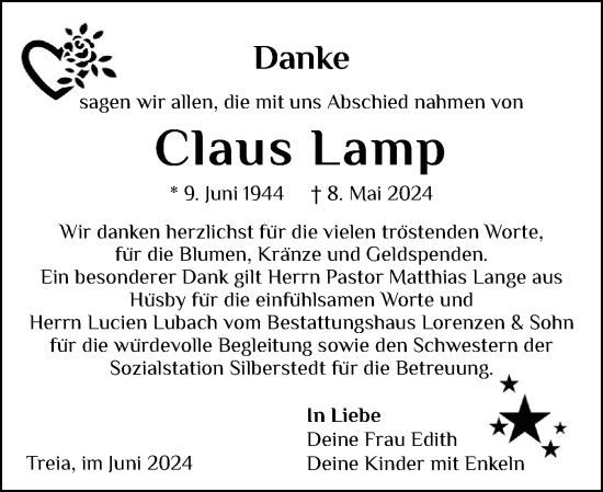 Traueranzeige von Claus Lamp von Region Flensburg