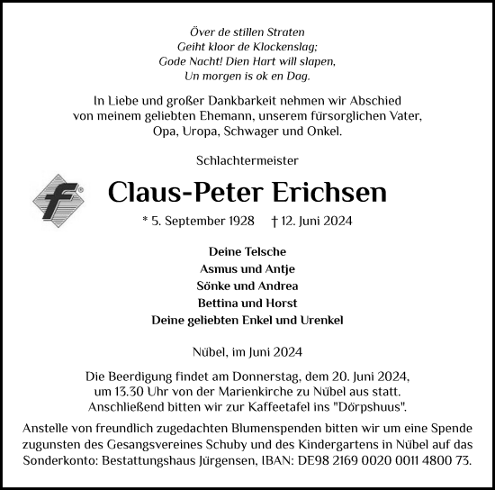 Traueranzeige von Claus-Peter Erichsen von Schleswiger Nachrichten, Schlei-Bote