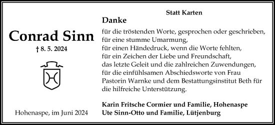 Traueranzeige von Conrad Sinn von Norddeutsche Rundschau, Wilstersche Zeitung, Glückstädter Fortuna