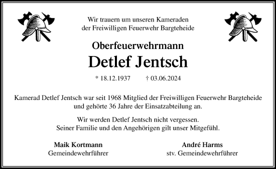 Traueranzeige von Detlef Jentsch von Stormaner Tageblatt