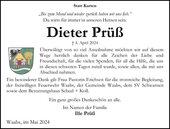 Traueranzeige von Dieter Prüß von Eckernförder Zeitung, Hallo Eckernförde