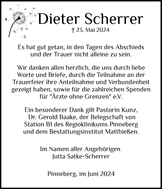 Traueranzeige von Dieter Scherrer von Region Pinneberg und tip Pinneberg