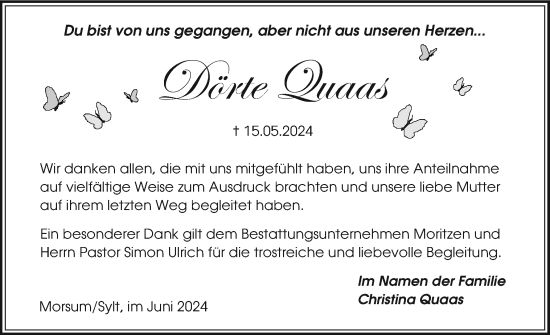 Traueranzeige von Dörte Quaas von Sylter Rundschau