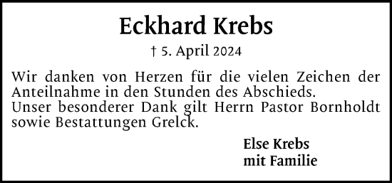 Traueranzeige von Eckhard Krebs von Uetersener Nachrichten, Der tip am Wochenende