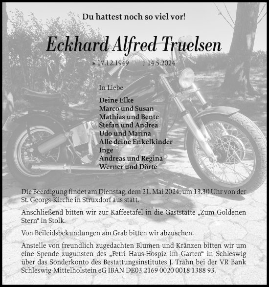 Traueranzeige von Eckhard Alfred Truelsen von Schleswiger Nachrichten, Schlei-Bote