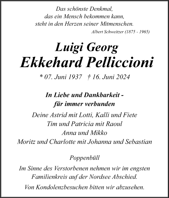 Traueranzeige von Ekkehard Pelliccioni von Husumer Nachrichten, Nordfriesland Tageblatt