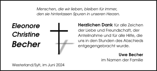 Traueranzeige von Eleonore Christine Becher von Sylter Rundschau