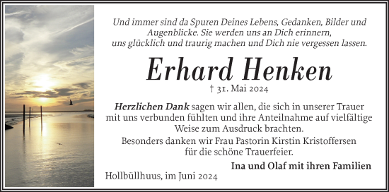 Traueranzeige von Erhard Henken von Husumer Nachrichten, Nordfriesland Tageblatt