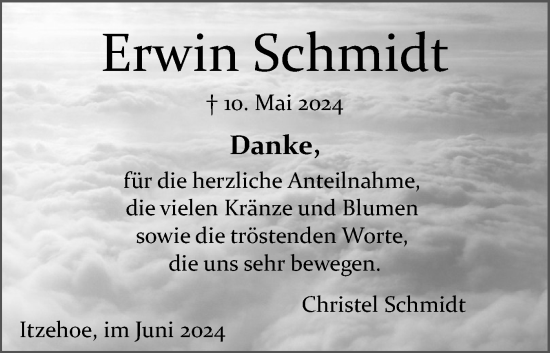 Traueranzeige von Erwin Schmidt von Norddeutsche Rundschau, Wilstersche Zeitung, Glückstädter Fortuna