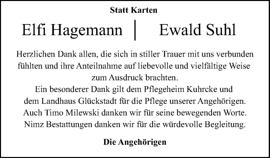 Traueranzeige von Ewald Suhl von Norddeutsche Rundschau, Wilstersche Zeitung, Glückstädter Fortuna