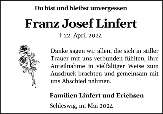 Traueranzeige von Franz Josef Linfert von Schleswiger Nachrichten, Schlei-Bote