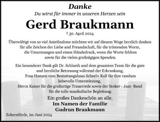 Traueranzeige von Gerd Braukmann von Eckernförder Zeitung, Hallo Eckernförde
