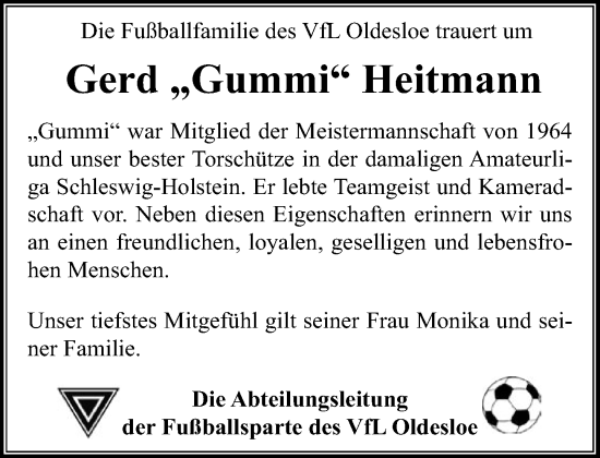 Traueranzeige von Gerd Heitmann von Stormaner Tageblatt
