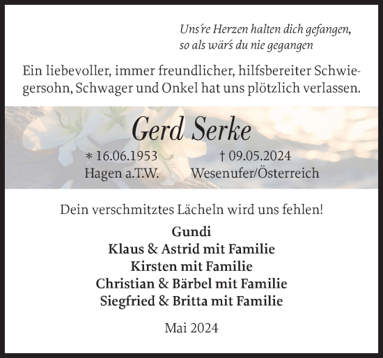 Traueranzeige von Gerd Serke von Eckernförder Zeitung