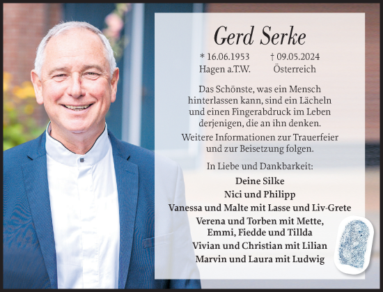 Traueranzeige von Gerd Serke von Schleswiger Nachrichten, Schlei-Bote, Eckernförder Zeitung