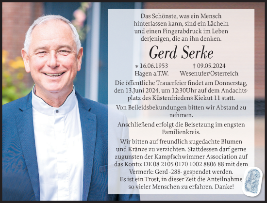 Traueranzeige von Gerd Serke von Schleswiger Nachrichten, Schlei-Bote, Eckernförder Zeitung