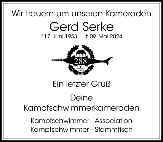 Traueranzeige von Gerd Serke von Eckernförder Zeitung, Hallo Eckernförde