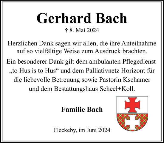 Traueranzeige von Gerhard Bach von Eckernförder Zeitung, Hallo Eckernförde
