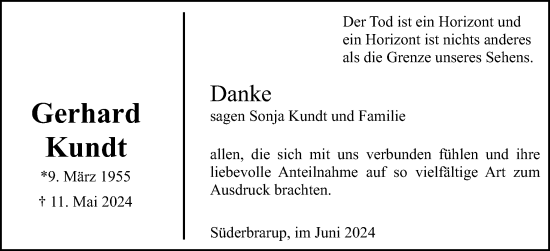 Traueranzeige von Gerhard Kundt von Schleswiger Nachrichten, Schlei-Bote