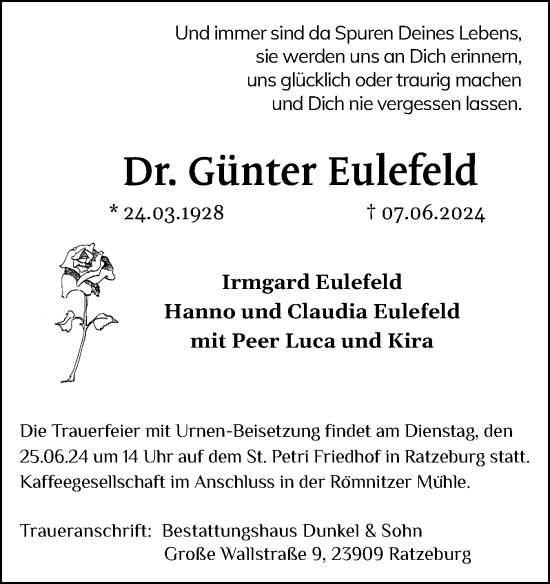 Traueranzeige von Günter Eulefeld von Elmshorner Nachrichten, Barmstedter Zeitung