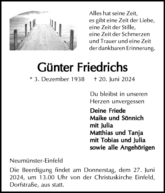 Traueranzeige von Günter Friedrichs von Holsteinischer Courier