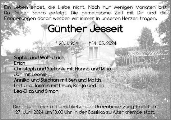 Traueranzeige von Günther Jesseit von Ostholsteiner Anzeiger