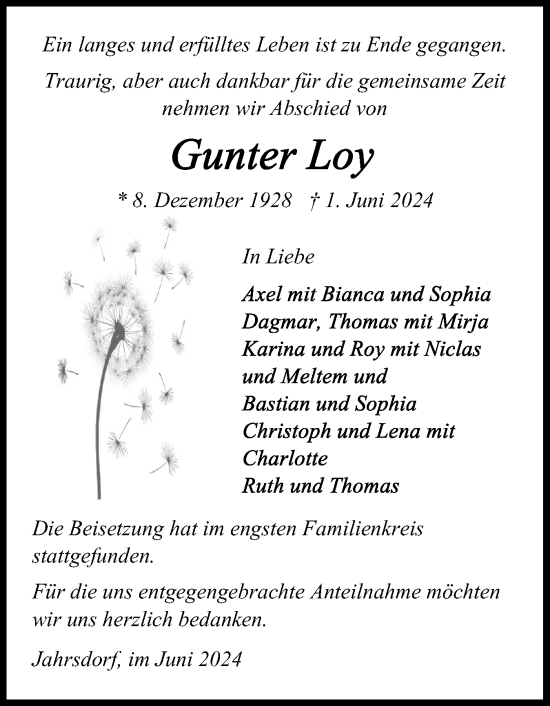 Traueranzeige von Gunter Loy von Schleswig-Holsteinische Landeszeitung