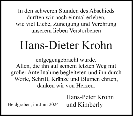 Traueranzeige von Hans-Dieter Krohn von Uetersener Nachrichten, Der tip am Wochenende