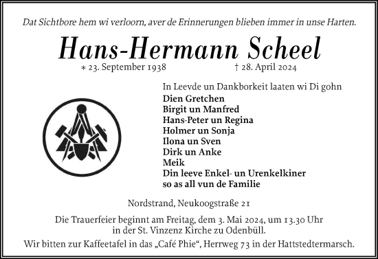 Traueranzeige von Hans-Hermann Scheel von Husumer Nachrichten, Nordfriesland Tageblatt