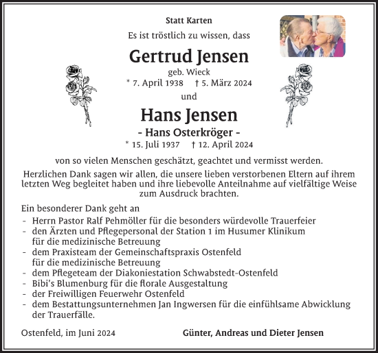 Traueranzeige von Hans Jensen von Husumer Nachrichten, Nordfriesland Tageblatt