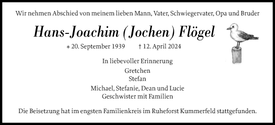 Traueranzeige von Hans-Joachim Flögel von Region Pinneberg und tip Pinneberg
