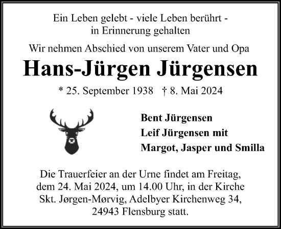Traueranzeige von Hans-Jürgen Jürgensen von Flensburger Tageblatt