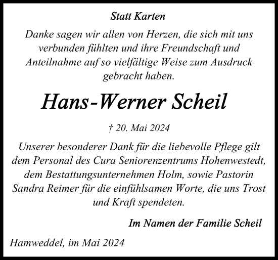 Traueranzeige von Hans-Werner Scheil von Schleswig-Holsteinische Landeszeitung