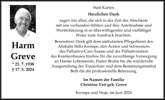 Traueranzeige von Harm Greve von Norddeutsche Rundschau, Wilstersche Zeitung, Glückstädter Fortuna