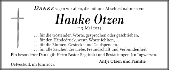 Traueranzeige von Hauke Otzen von Husumer Nachrichten, Nordfriesland Tageblatt