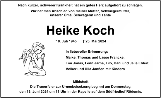 Traueranzeige von Heike Koch von Husumer Nachrichten, Nordfriesland Tageblatt