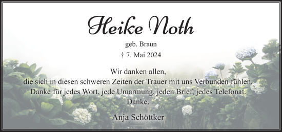Traueranzeige von Heike Noth von Stormaner Tageblatt
