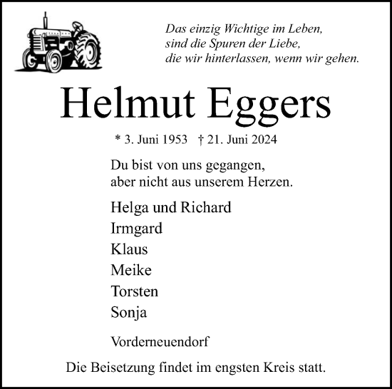 Traueranzeige von Helmut Eggers von Norddeutsche Rundschau, Wilstersche Zeitung, Glückstädter Fortuna