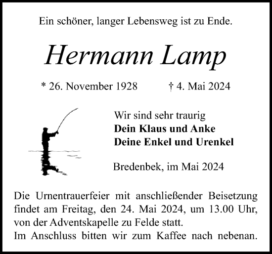 Traueranzeige von Hermann Lamp von Schleswig-Holsteinische Landeszeitung