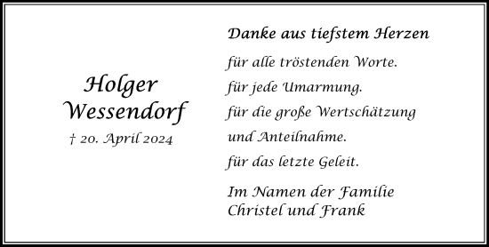Traueranzeige von Holger Wessendorf von Stormaner Tageblatt