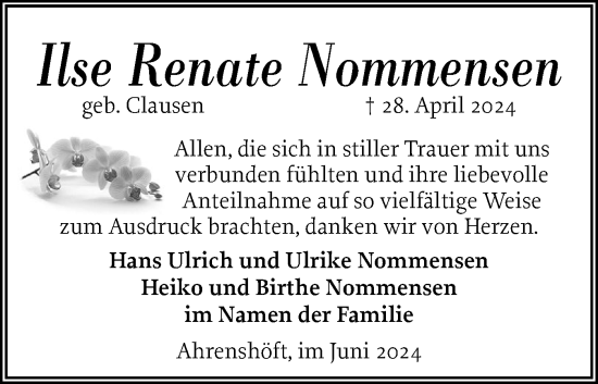 Traueranzeige von Ilse Renate Nommensen von Husumer Nachrichten, Nordfriesland Tageblatt