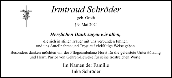 Traueranzeige von Irmtraud Schröder von Norddeutsche Rundschau, Wilstersche Zeitung, Glückstädter Fortuna