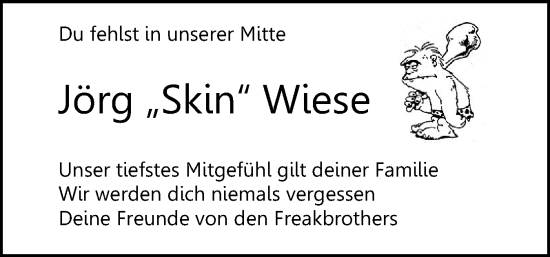 Traueranzeige von Jörg Wiese von Norddeutsche Rundschau, Wilstersche Zeitung, Glückstädter Fortuna